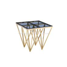 Golden Geometric End Table with Smoked Grey Glass